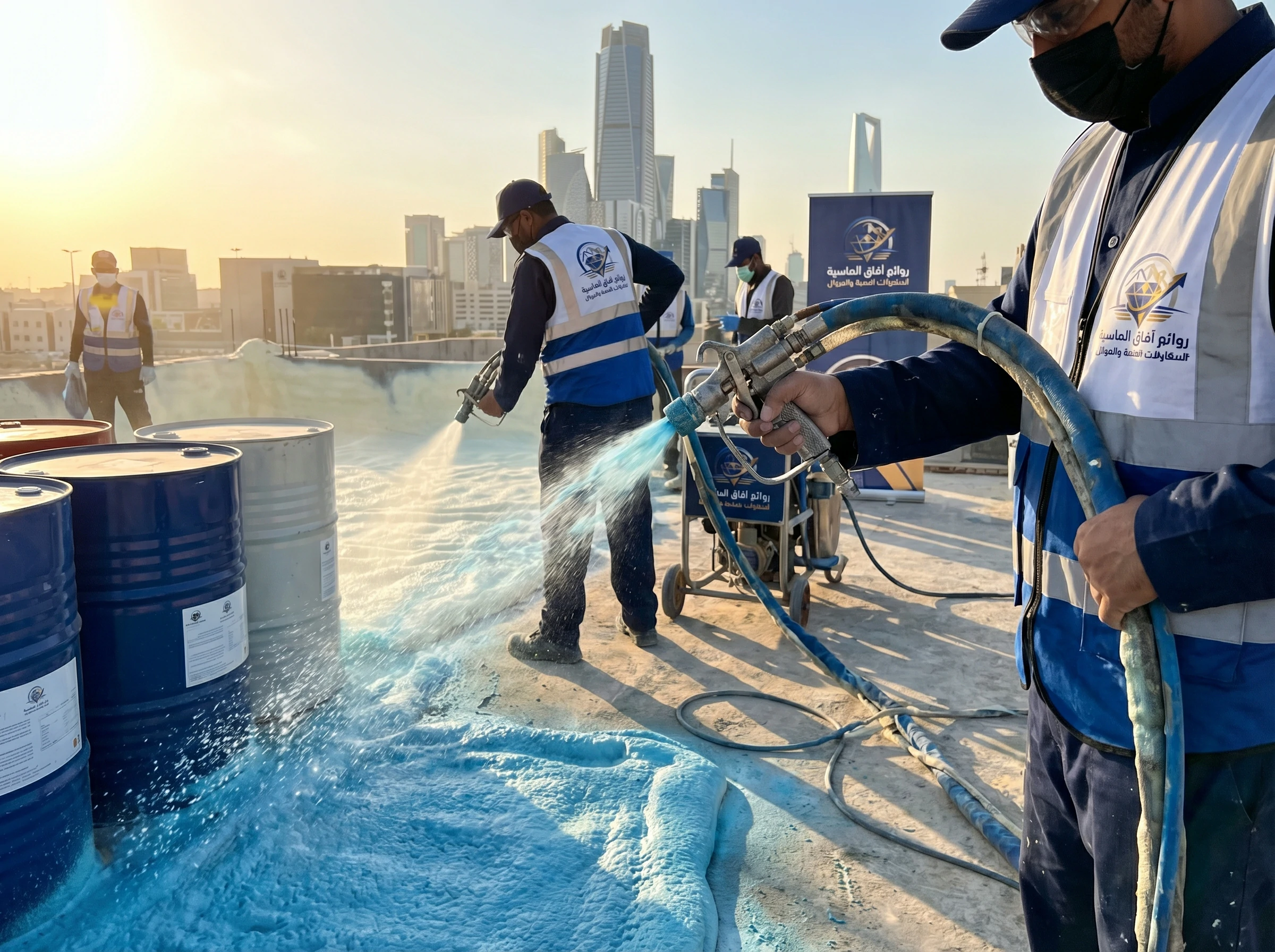 فريق روائع آفاق الماسية أثناء تنفيذ شركة عزل فوم بالرياض في الرياض