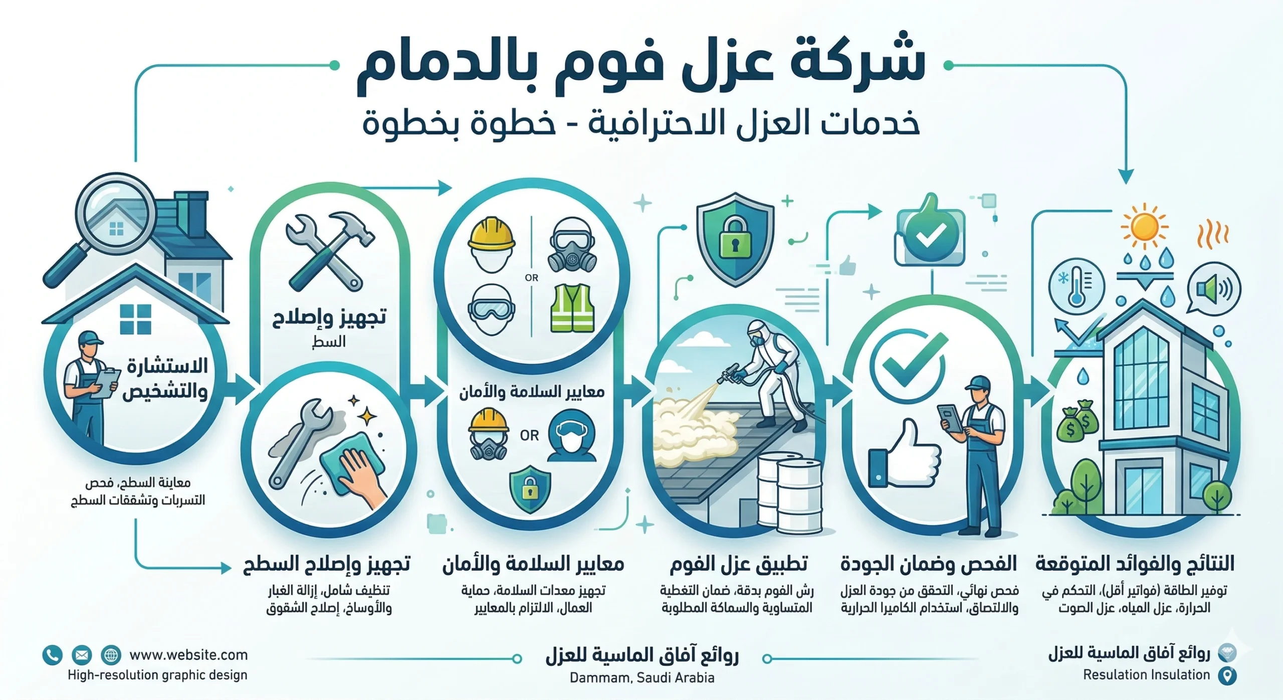 شركة عزل فوم بالدمام في الدمام - خطوات الخدمة من شركة روائع آفاق الماسية