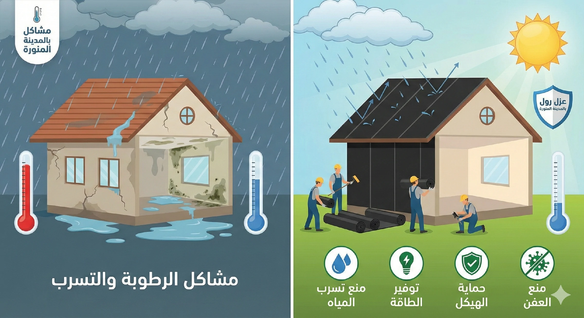 فوائد شركة عزل رول بالمدينة المنورة في حماية المنازل من الرطوبة